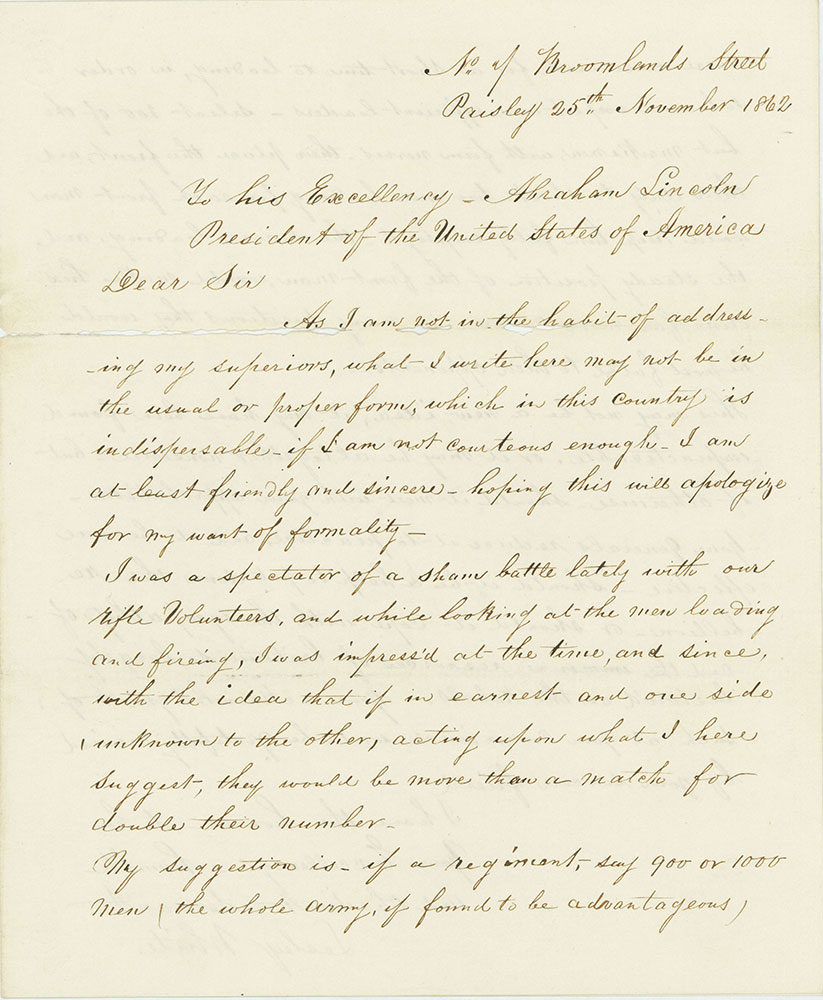 ALs To Abraham Lincoln with a suggestion for expert marksmen in the war