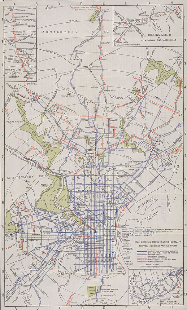 Surface, High Speed and Bus Routes [Philadelphia, PA], 1932, Map