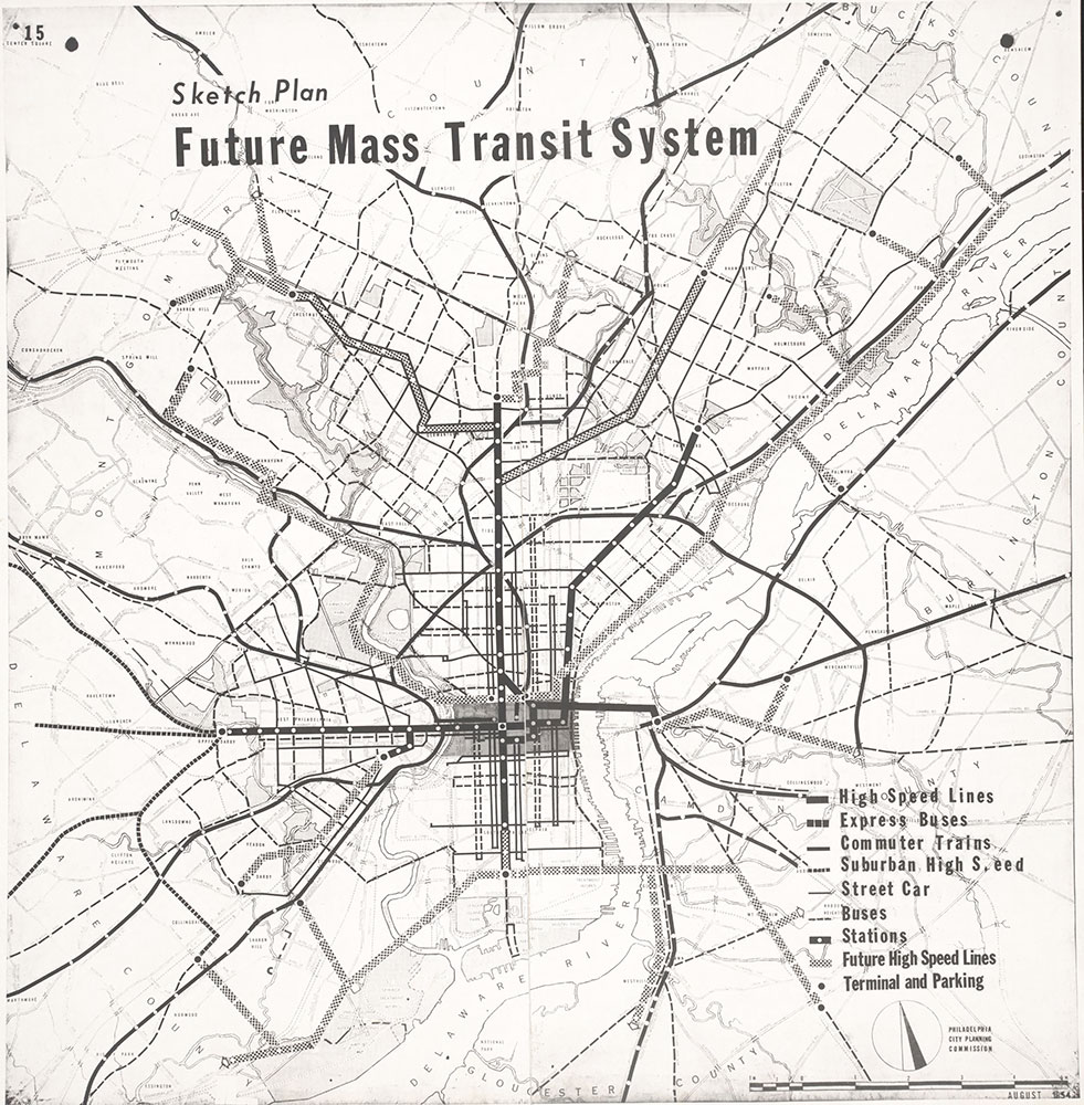 Sketch Plan: Future Mass Transit System [Philadelphia, PA], 1954, Map
