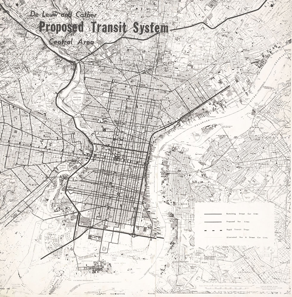 De Leuw and Cather Proposed Transit System, Central Area [Philadelphia, PA], 1955, Map