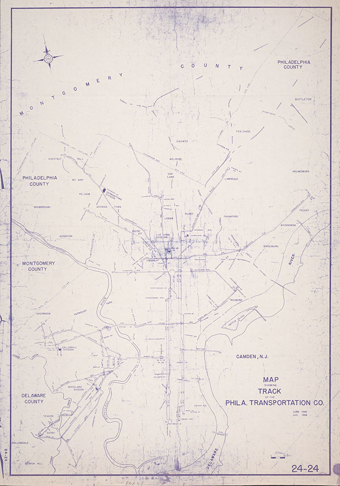 Map Showing Tracks of the Phila. Transportation Co., 1968, Map