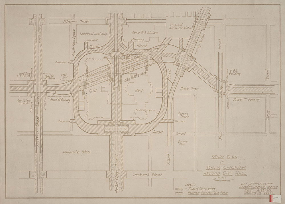 Study Plan of Public Concourse Around City Hall [Philadelphia, PA], 1924, Map