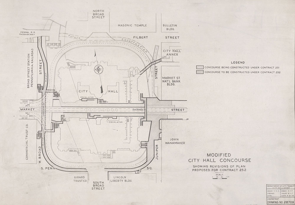 Modified City Hall Concourse Showing Revisions of Plan Proposed for Contract 252, 1933, Map