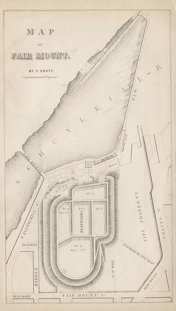 Map of Fair Mount [Reservoir and Dam], 1852, Map