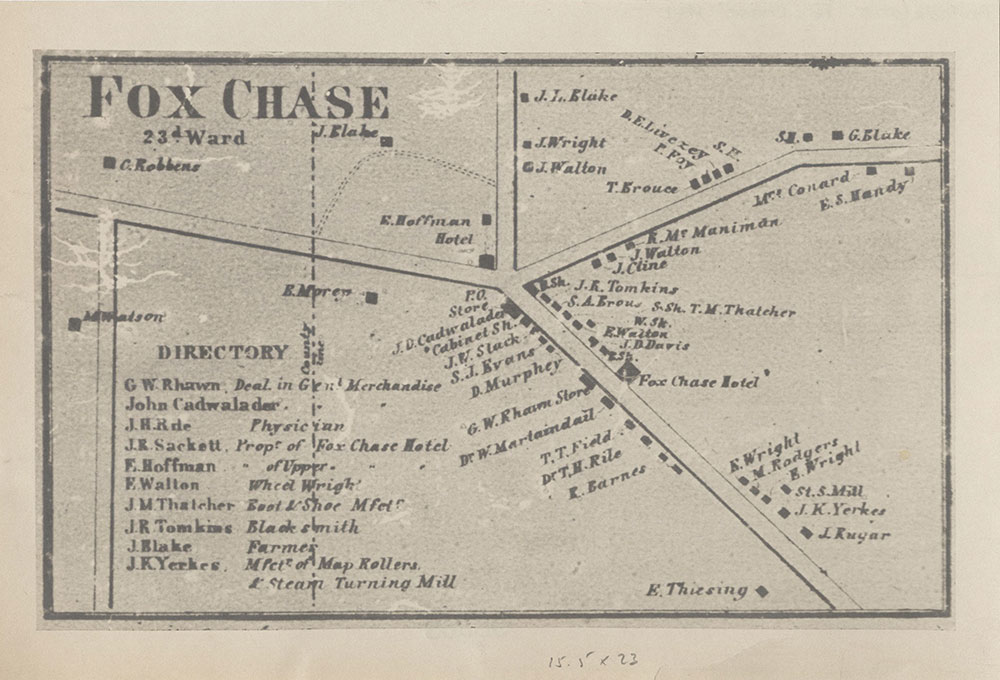 1888 PHILADELPHIA FOX CHASE PENNSYLVANIA WHEATSHEAF HOTEL PLAT ATLAS MAP 