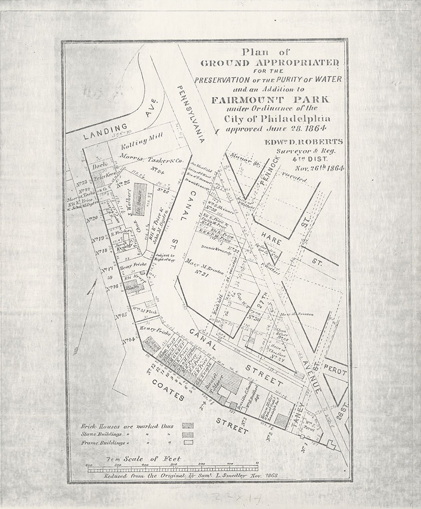 Plan of Ground Appropriated For the Preservation of the Purity of Water and an Addition to Fairmount Park, 1864, Map