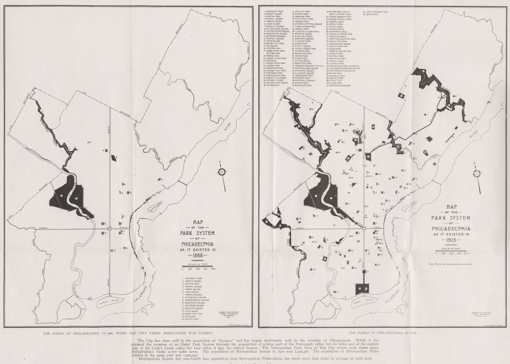 Map of the Park System of Philadelphia as it Existed in 1888 [and] 1915, 1915, Maps