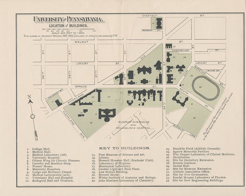 University of Pennsylvania, Location of Buildings, 1902, Map
