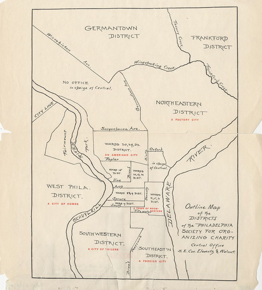 Outline Map of the Districts of the Philadelphia Society For Organizing Charity, 1904, Map