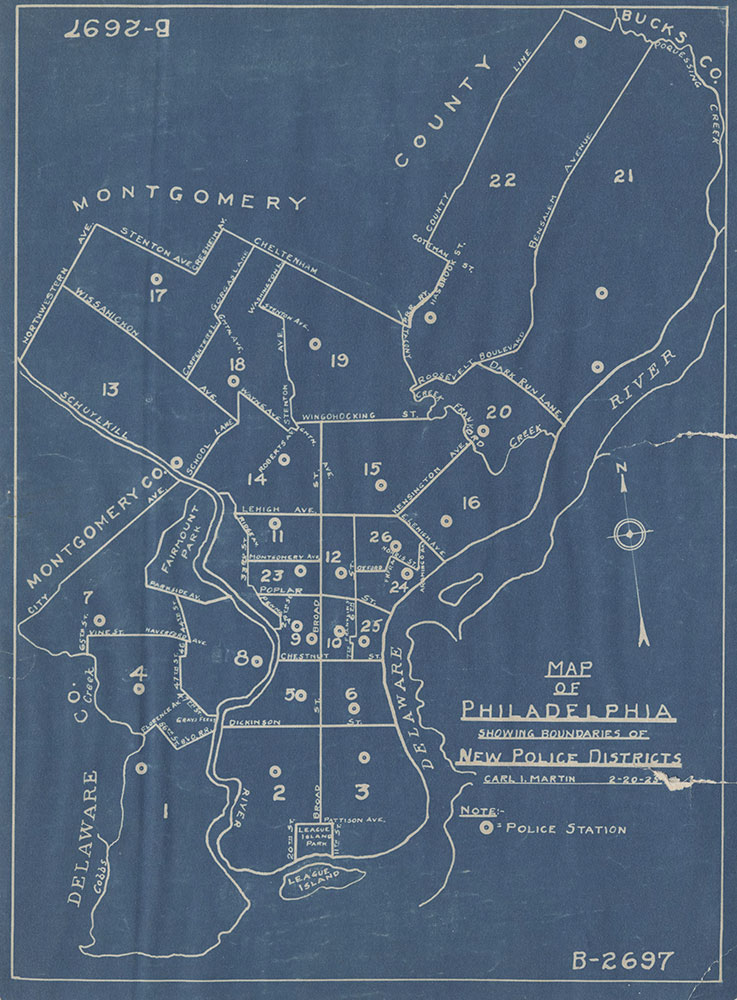Map of Philadelphia Showing Boundaries of New Police Districts, 1925, Map