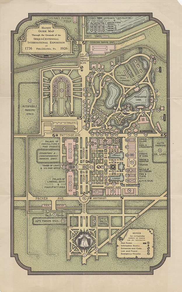 Through the Grounds of the Sesqui-Centennial International Exposition at Philadelphia, Pa. [recto], 1926, Map