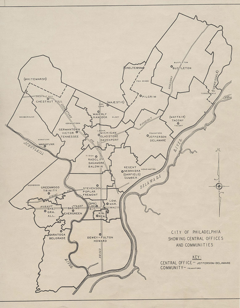 City of Philadelphia Central [Telephone] Offices & Communities, 1934, Map