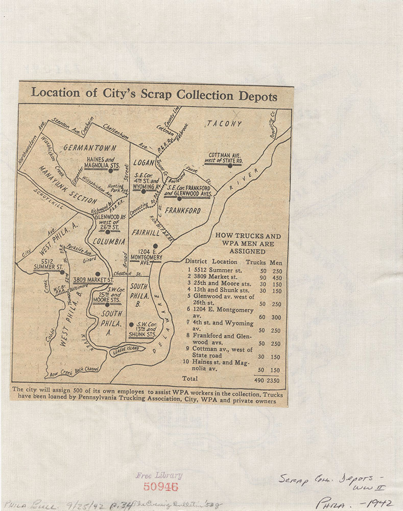 Scrap Collection Depots [Philadelphia], 1942, Map & Text