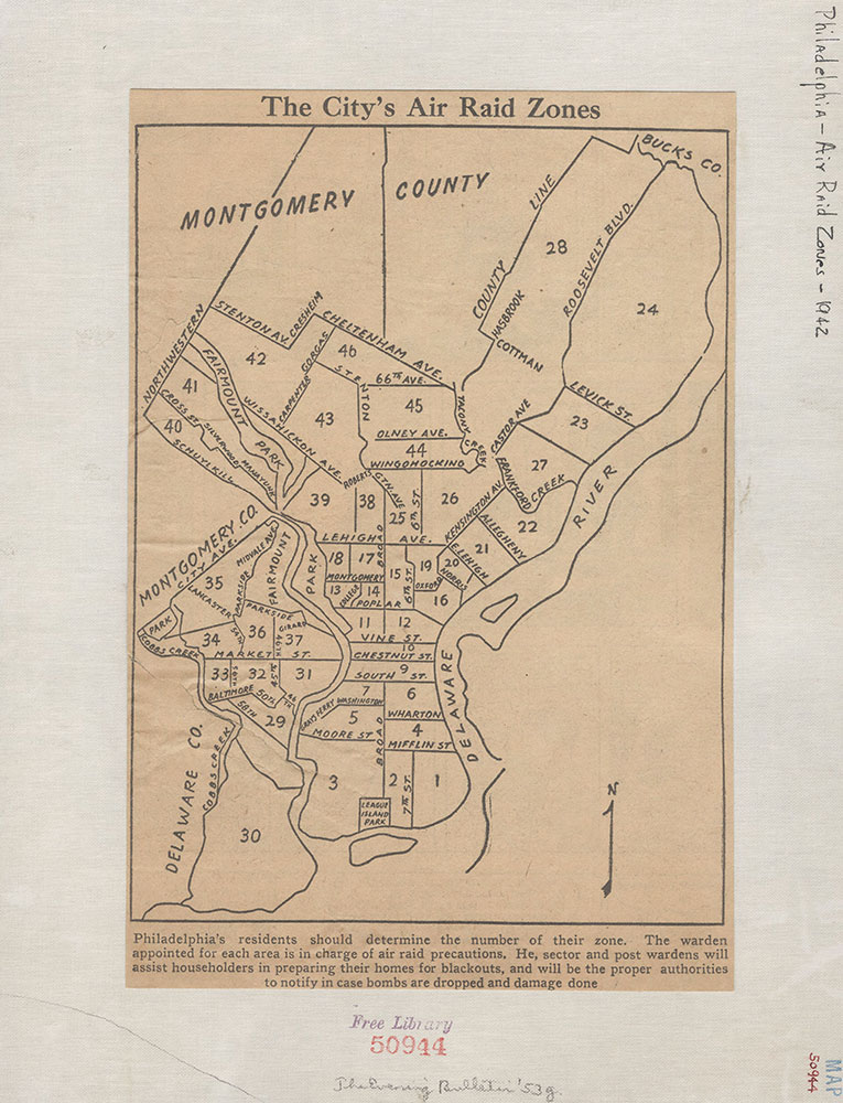 Air Raid Zones [Philadelphia], 1942, Map