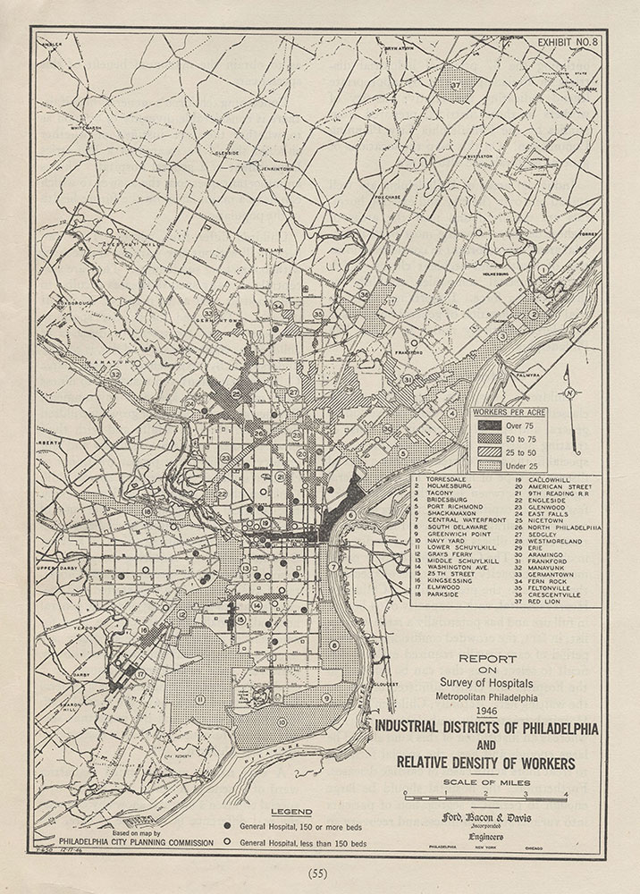 Industrial Districts of Philadelphia and Relative Density of Workers, 1946, Map