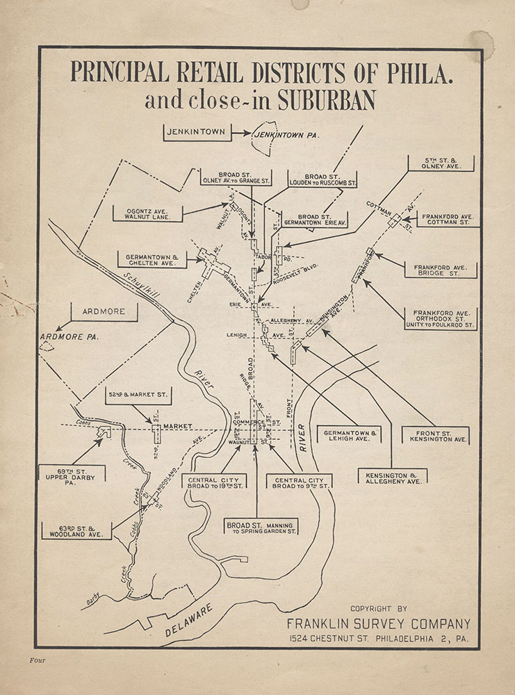 Principal Retail Districts of Phila. and Close-In Suburban, c.1950, Map