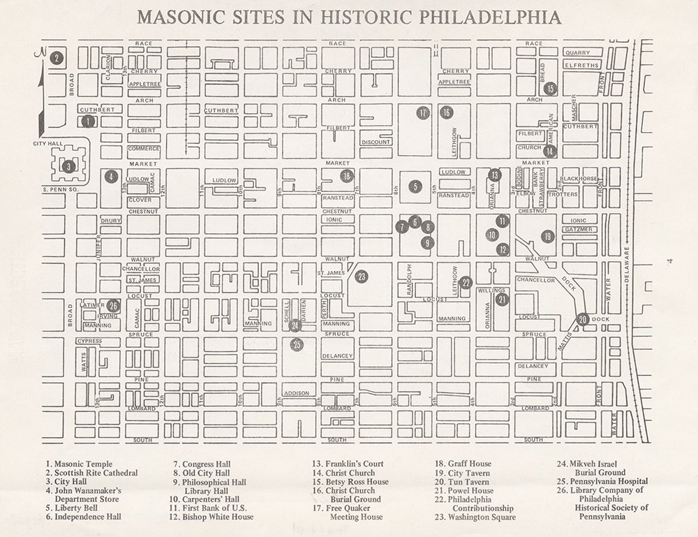 Masonic Sites in Historic Philadlephia, c.1980, Map
