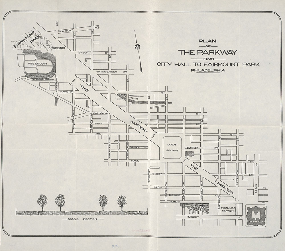 Plan of The Parkway From City Hall to Fairmount Park, Philadelphia, c.1910, Map