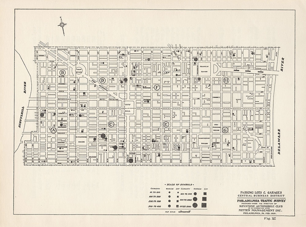 Parking Lots & Garages, Central Business District, 1929, Map