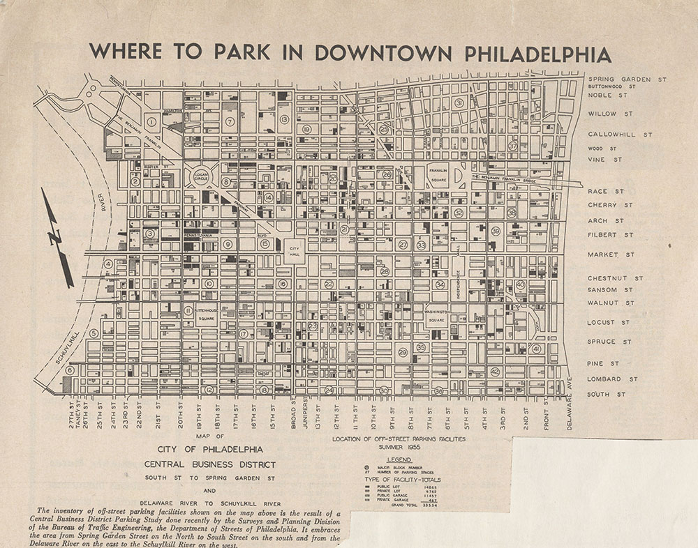 [Parking Lots and Garages in Downtown Philadelphia], 1955, Map