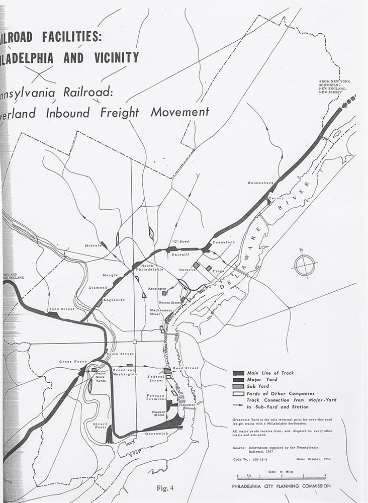 Railroad Facilities: Philadelphia & Vicinity-Pennsylvania Railroad Overland Inbound Freight Movement, October 1957, Map