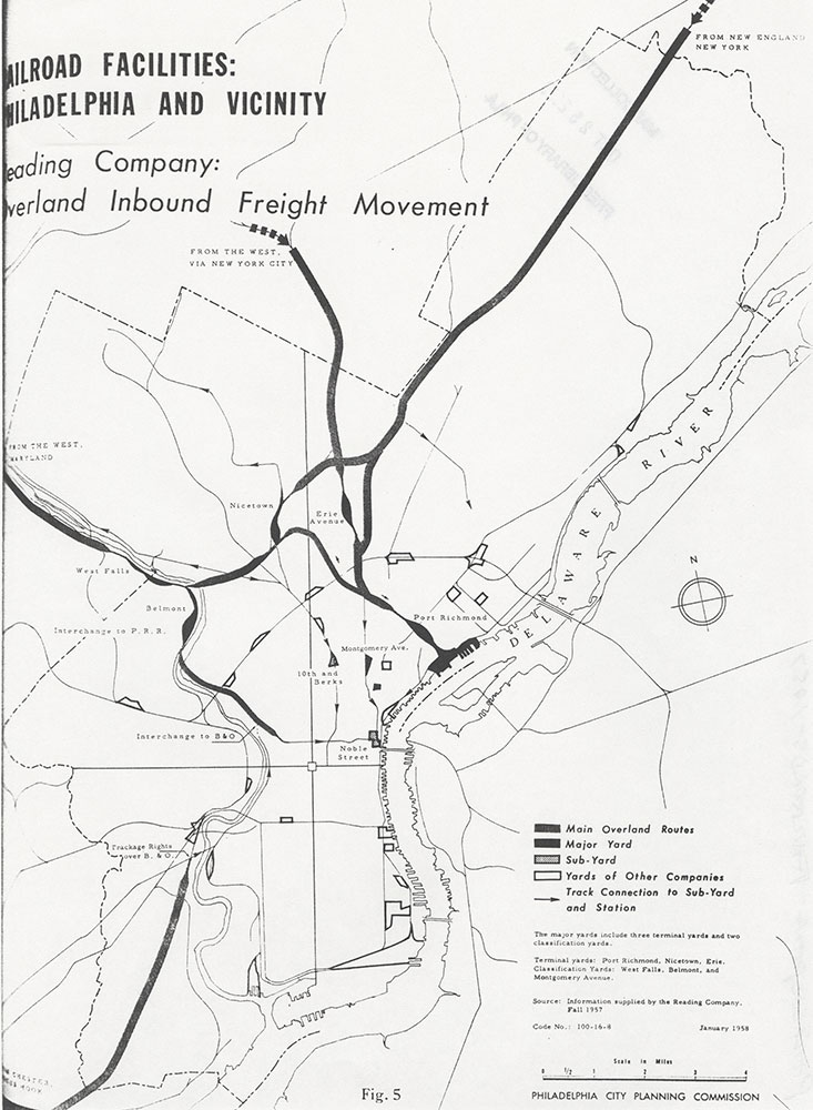 Railroad Facilities: Philadelphia & Vicinity-Reading Company Overland Inbound Freight Movement, January 1958, Map
