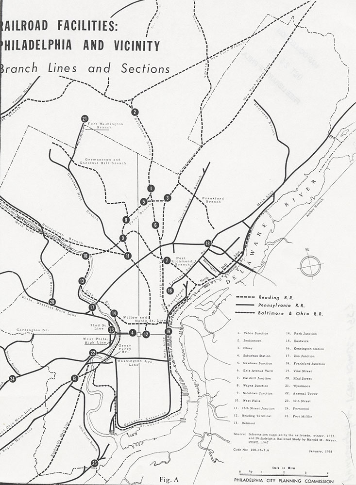 Railroad Facilities: Philadelphia & Vicinity-Branch Lines and Sections, January 1958, Map