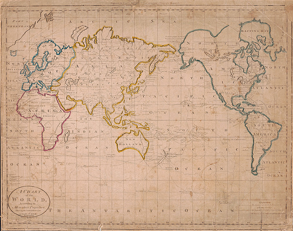 A Chart of the World According to Mercator's Projection, Shewing the latest Discoveries of Capt. Cook, 1796, Map