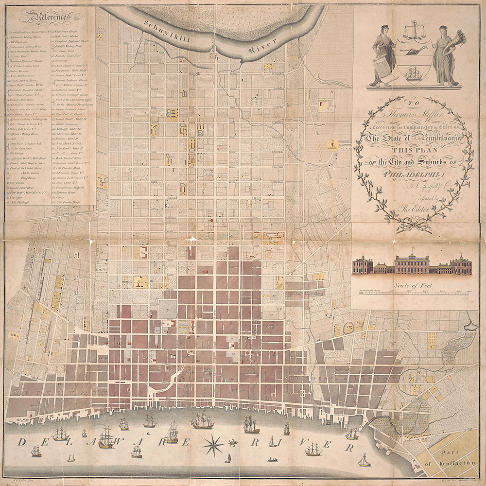 To Thomas Mifflin Governor and Commander in Chief of the State of Pennsylvania this Plan of the City and Suburbs of Philadelphia is Respectfully Inscribed by the Editor, 1794, Map