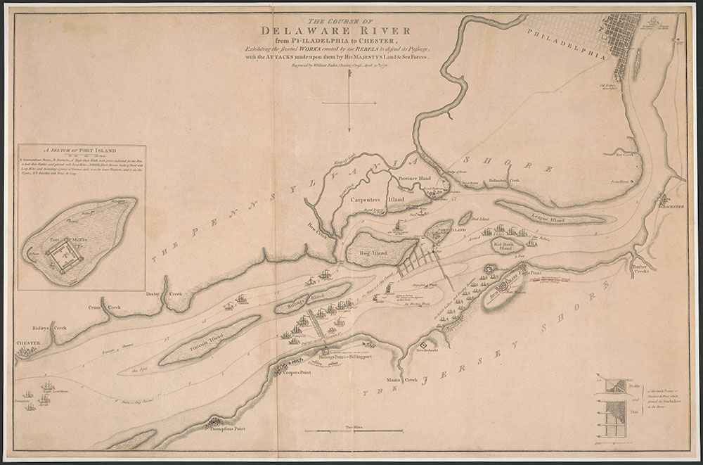 The Course of the Delaware River from Philadelphia to Chester, 1778, Map