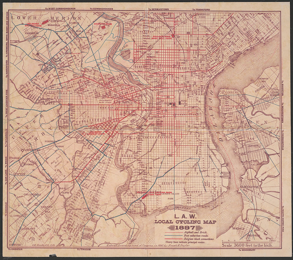L.A.W. Local Cycling Map, 1897, Map [recto]