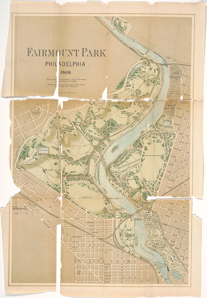 Fairmount Park, Philadelphia, 1868 : with Limits, as Prescribed in Act of Assembly, Approved March 26th, 1867 : Showing the Trees and Woods Nearly as Now Existing with a Study for Roads & Paths, 1868, Map