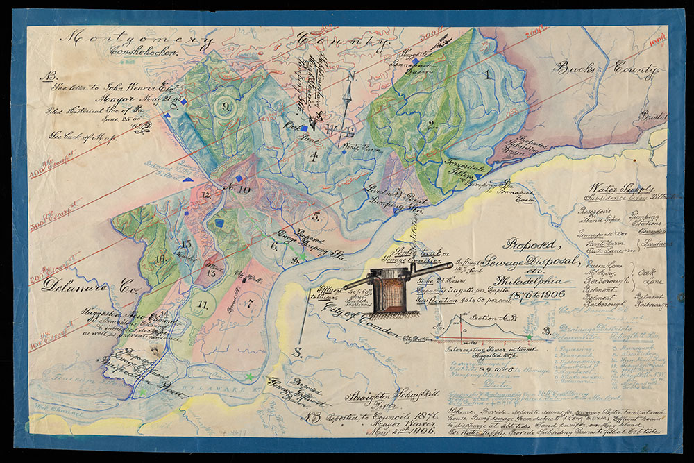 Proposed Sewage Disposal, etc. Philadelphia 1876 to 1906, Map [recto]