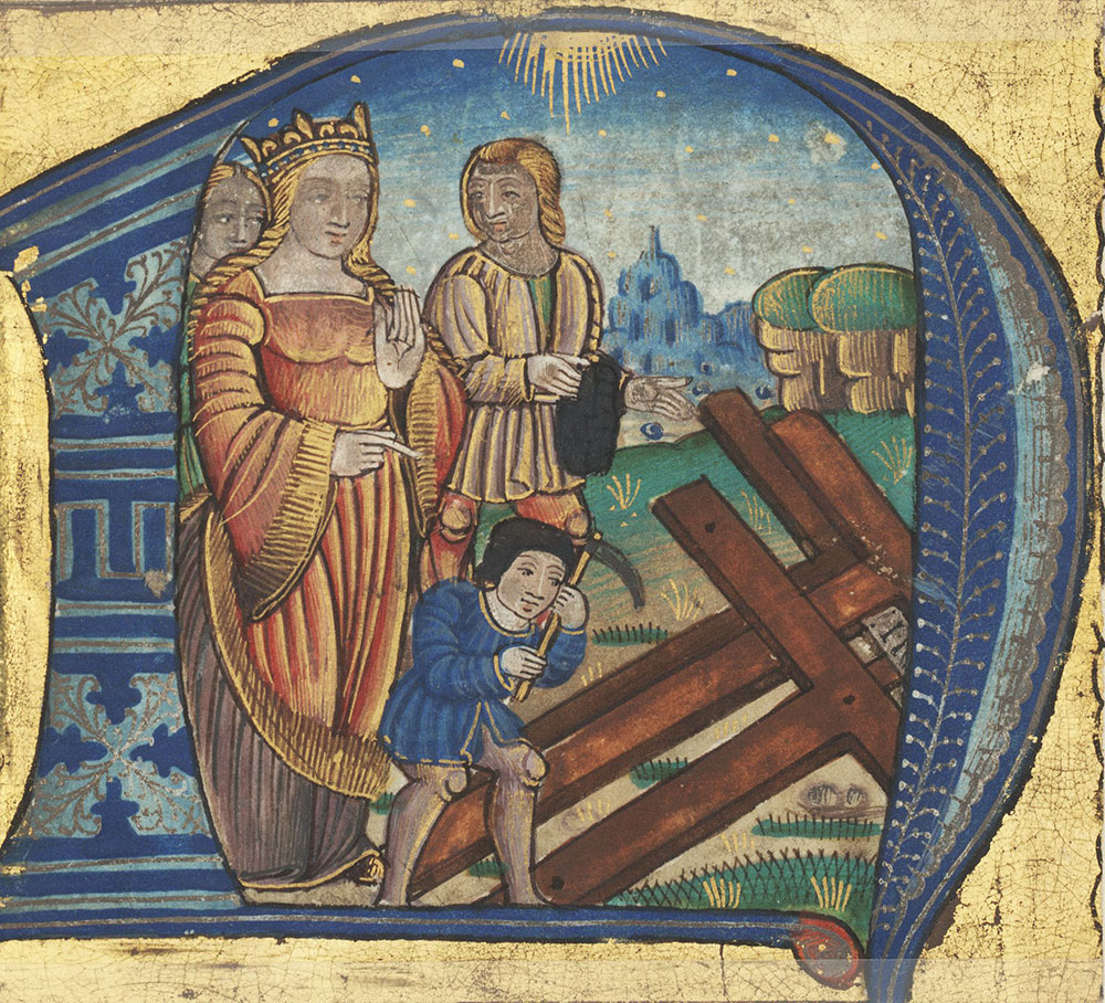 Historiated initial N depicting St. Helena finding the True Cross