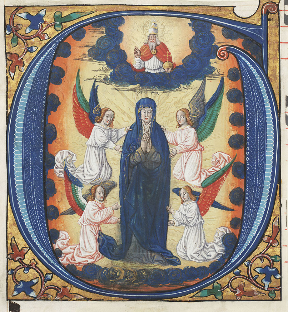 Historiated initial G depicting the Assumption