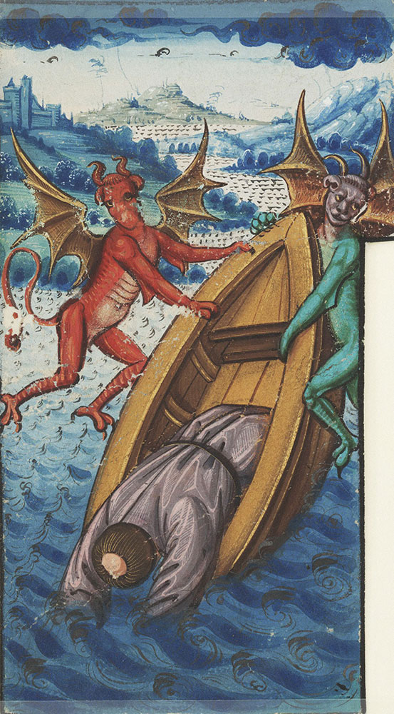Miniature depicting Vincent of Saragossa being thrown into the water