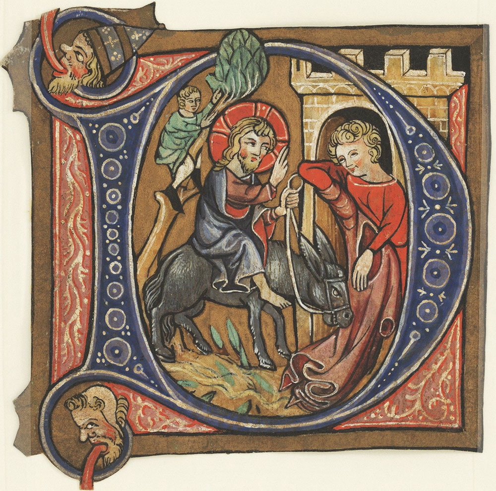 Historiated initial D depicting Christ's entry into Jerusalem