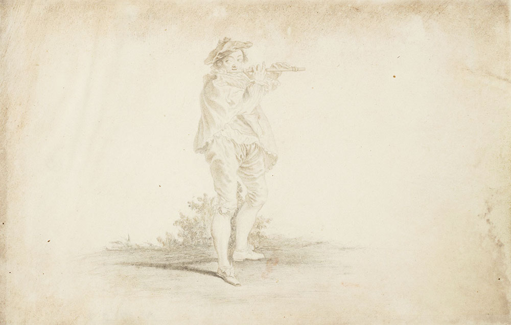 Drawing of a young flute player