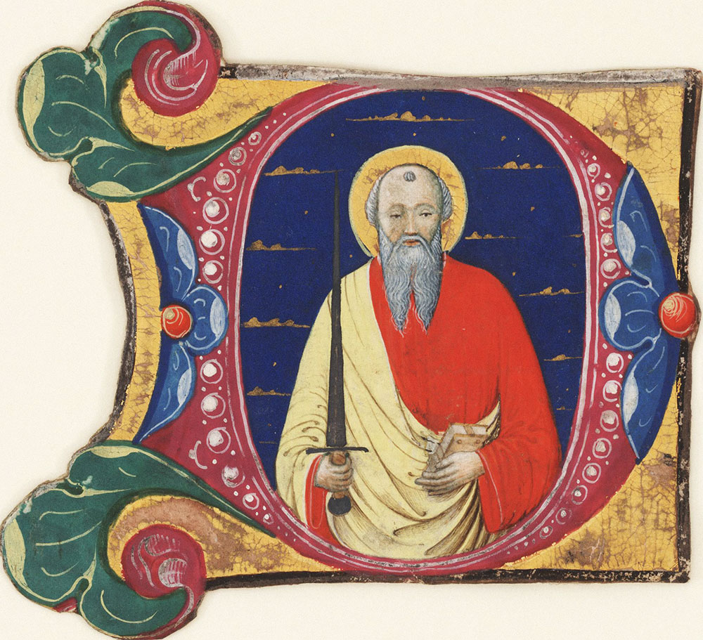 Historiated initial D from an antiphonary, depicting St. Paul