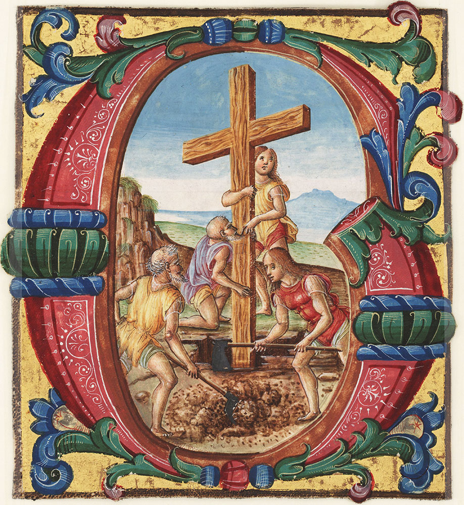 Historiated initial G from an antiphonary depicting the Invention of the Cross