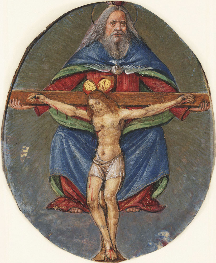 Miniature from a choir book, depicting the Trinity