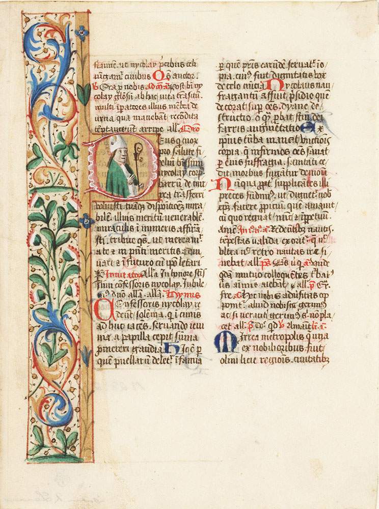 Historiated initial D from a breviary depicting St. Nicholas, Bishop of Myra