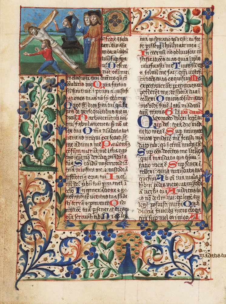 Cutting from a breviary with a miniature depicting the Raising of the Cross