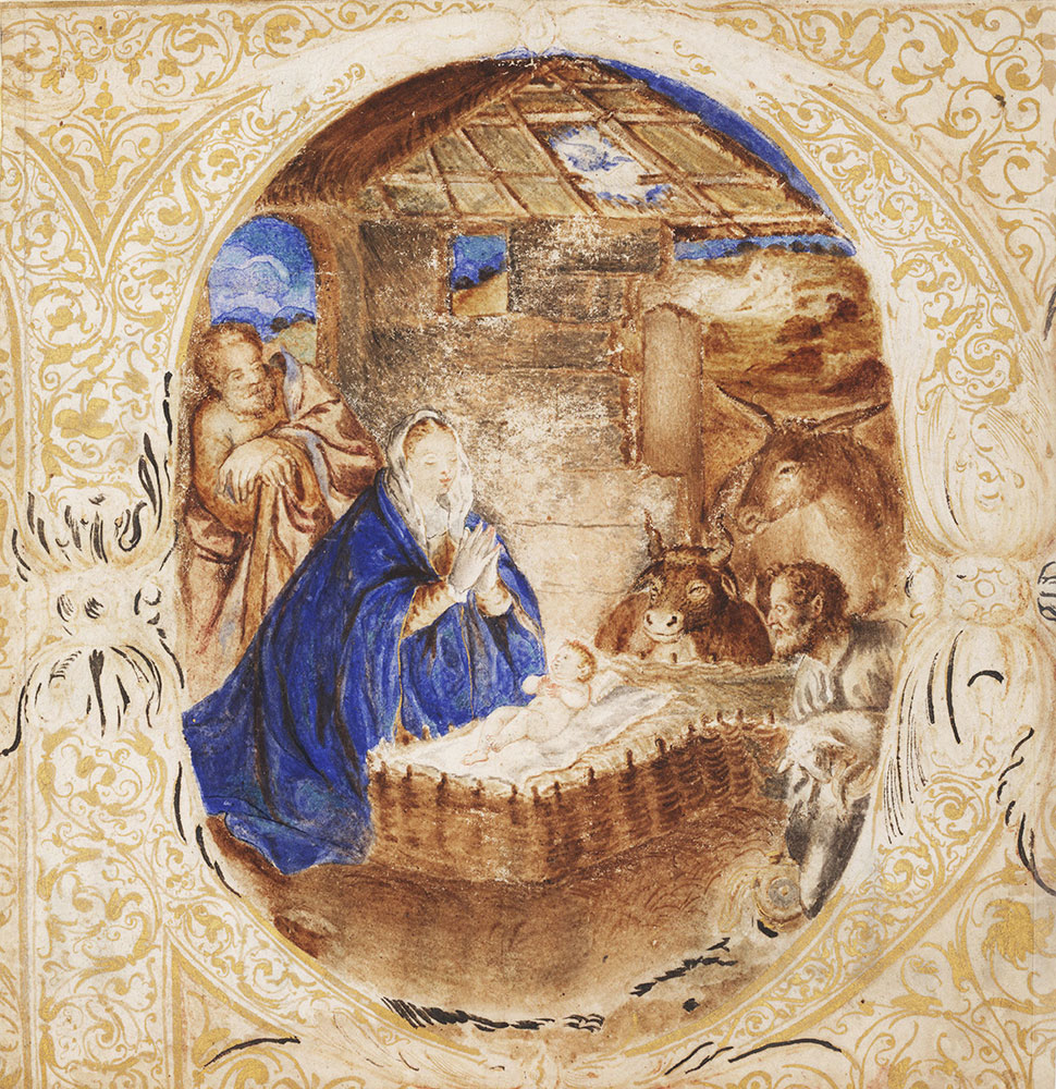 Historiated initial P from an antiphonary, depicting the Nativity