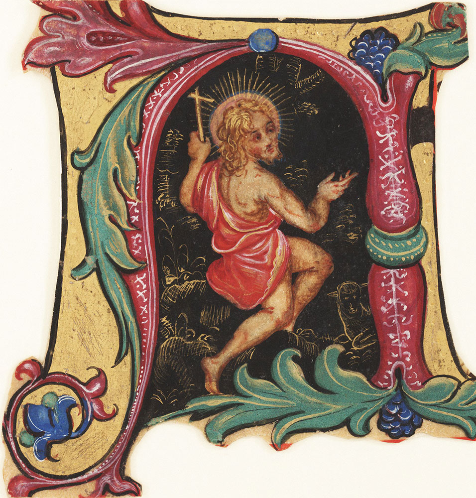 Historiated initial N from an antiphonary, depicting St. John the Baptist