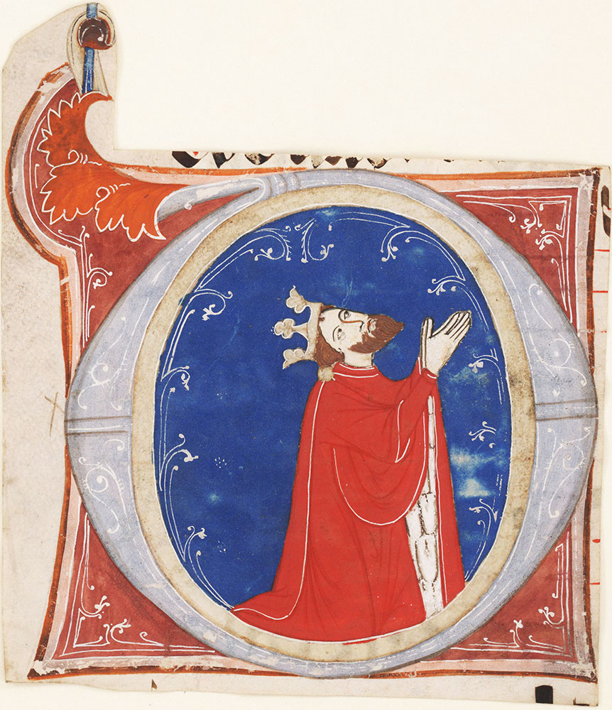 Historiated initial O depicting David in Prayer