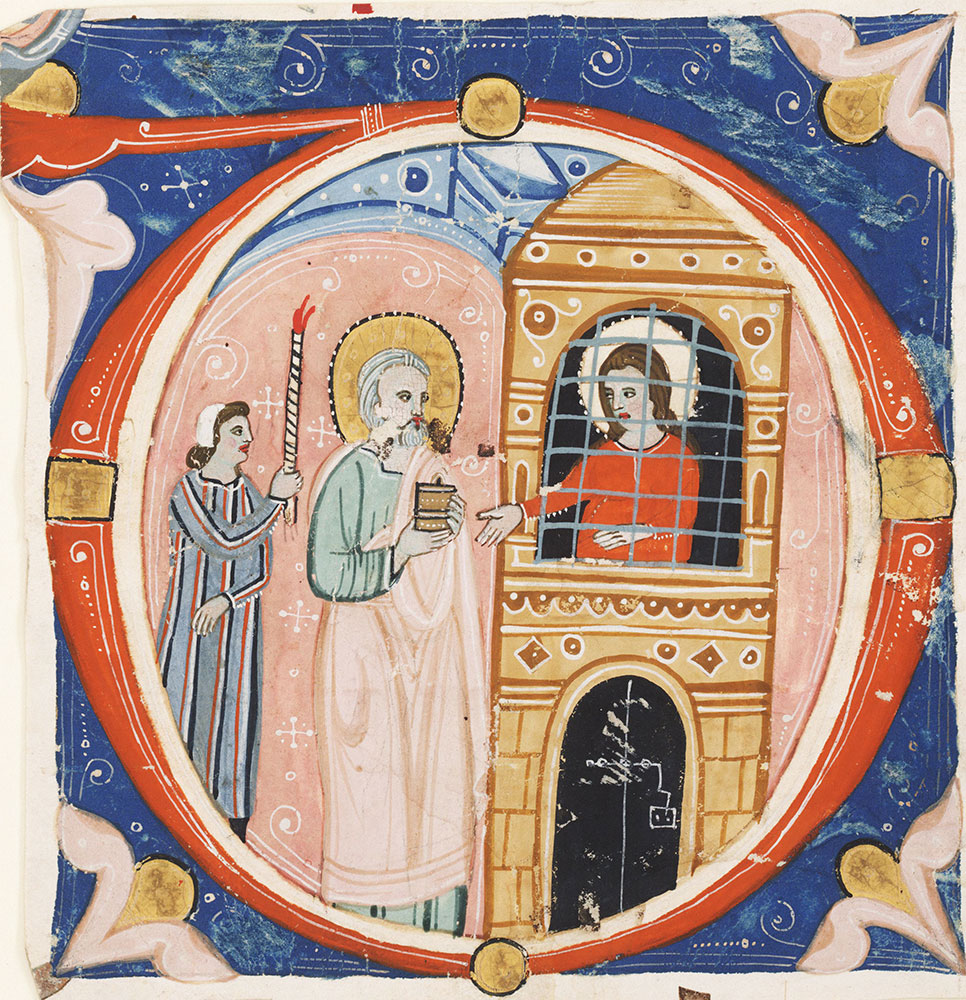Historiated initial D depicting St. Barbara