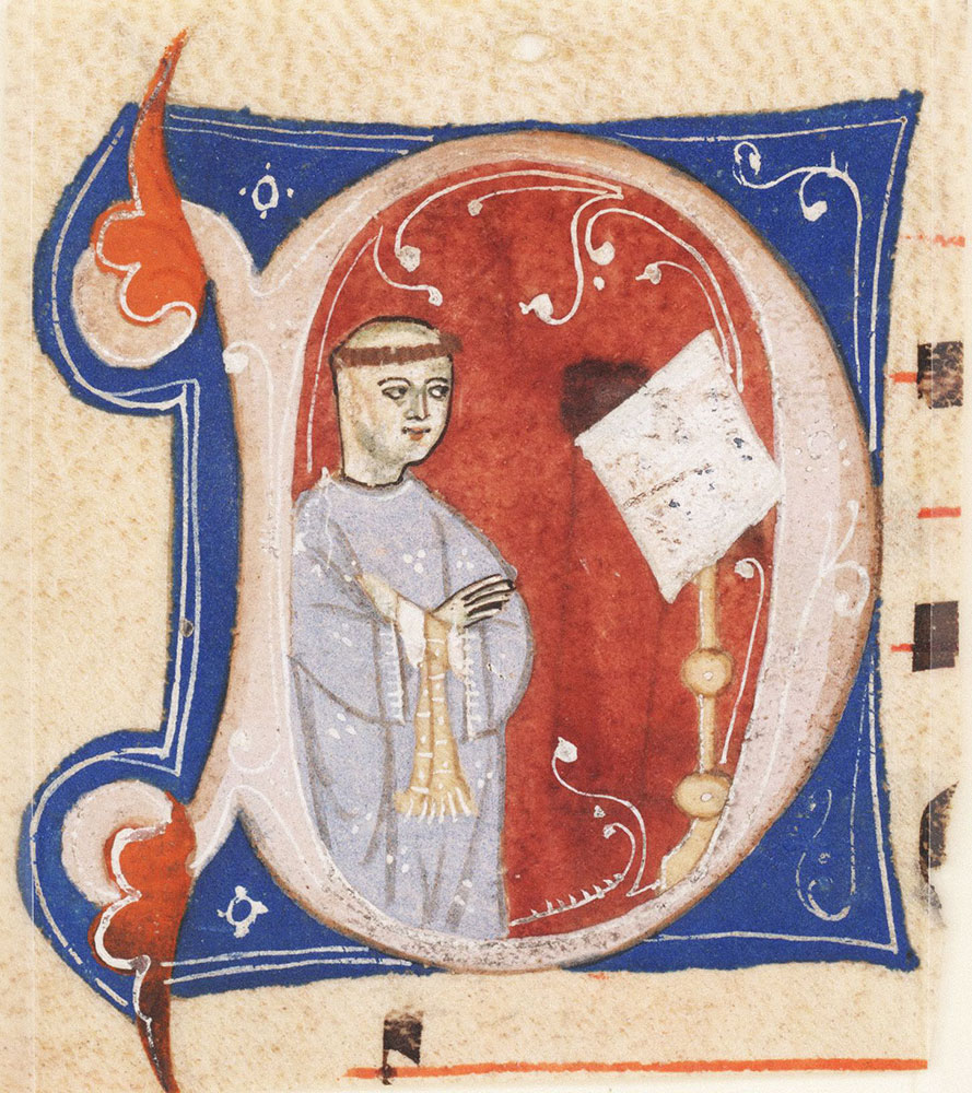 Historiated initial D depicting a monk