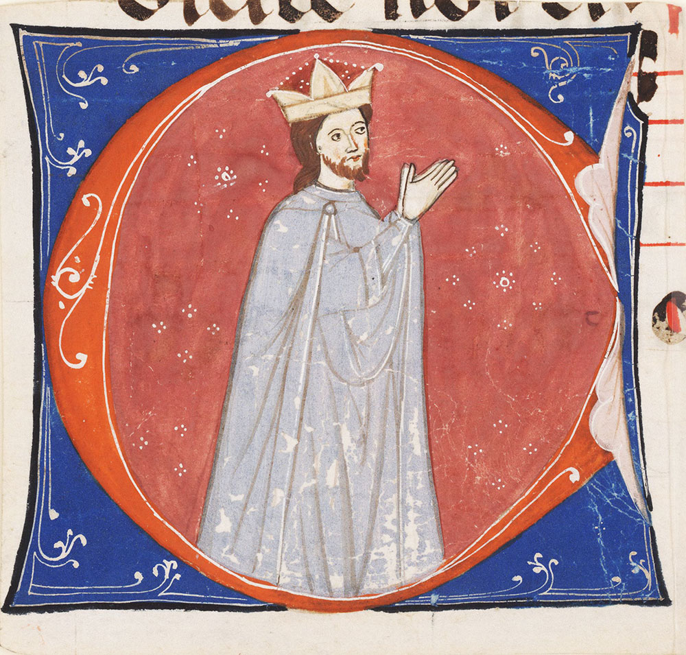 Historiated initial C depicting a bishop