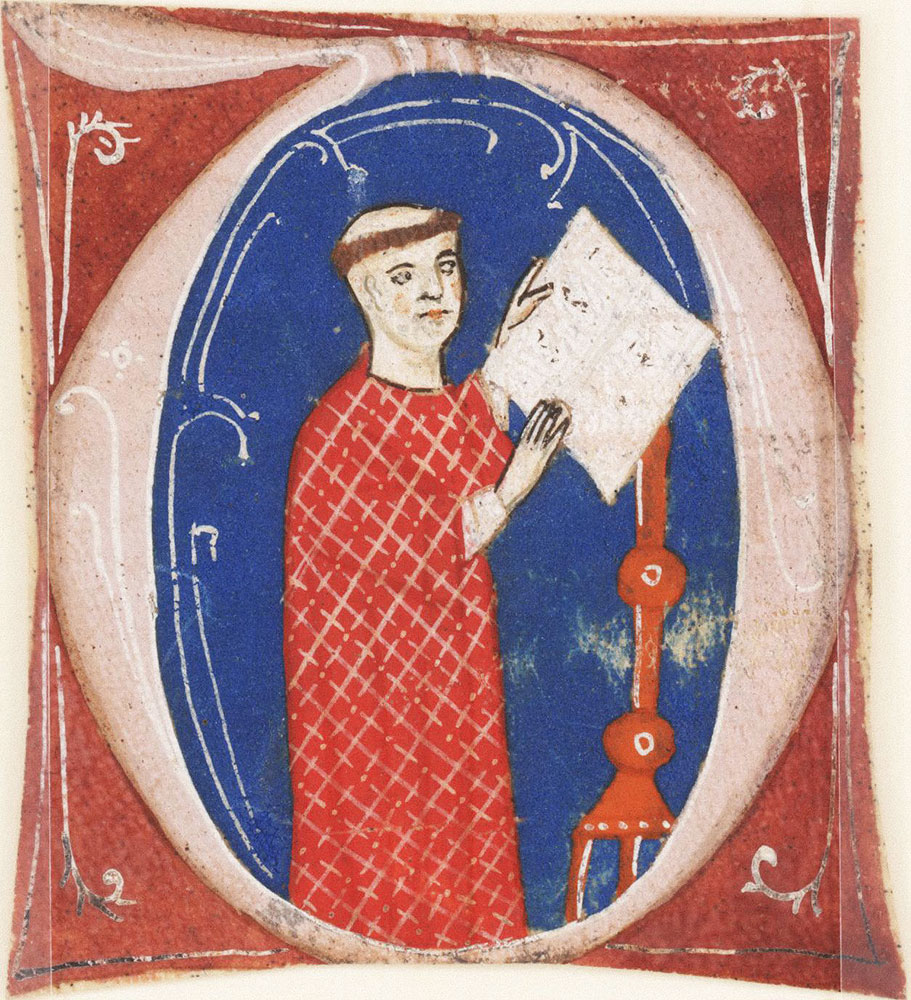 Historiated initial D depicting a monk